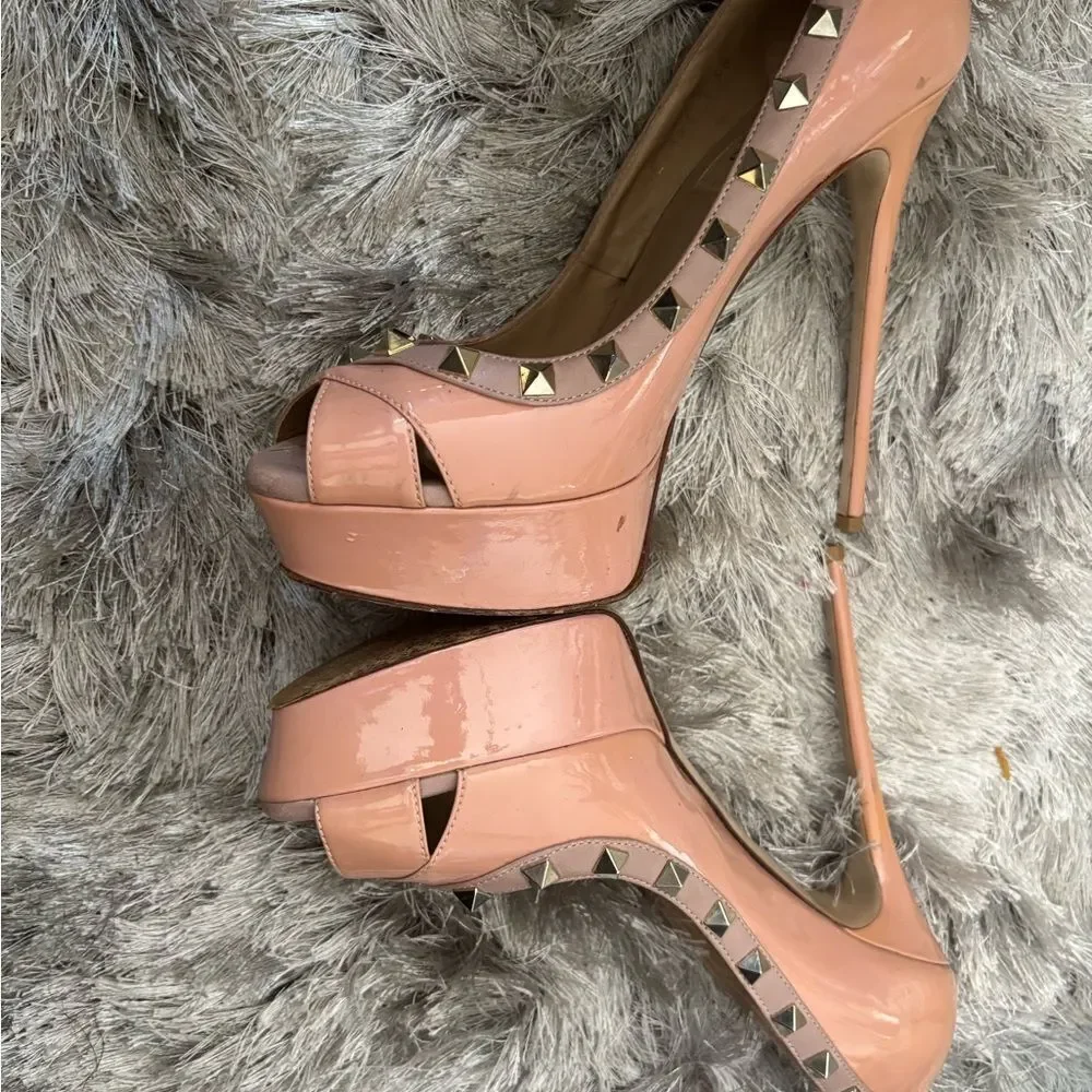 Valentino logo stud open toe shoes baby doll pump Rockstud Platform heels
